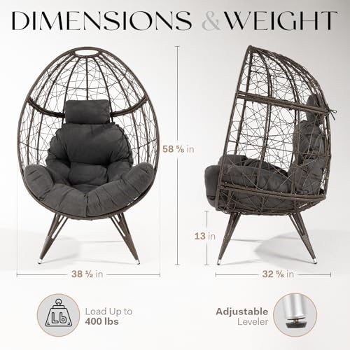 Bme Heavy Duty Wicker Egg Chair for Indoor & Outdoor, Black Base N148