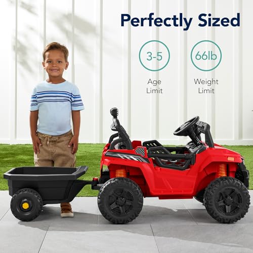 Kids 12V Electric Ride On UTV Car with Trailer, Parent Control, LED Lights, Bluetooth - Black C2735