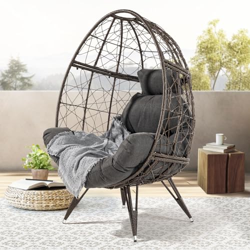 Bme Heavy Duty Wicker Egg Chair for Indoor & Outdoor, Black Base N148