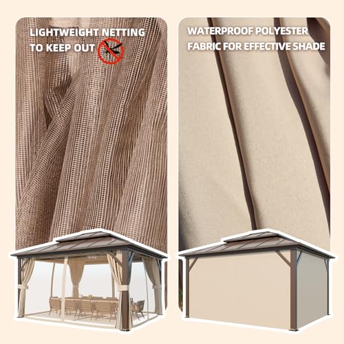 YOLENY 10'x13' Hardtop Gazebo with Aluminum Frame and Curtains F853