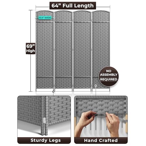 Sorbus 8-Panel Black Room Divider, 6 ft Tall Folding Privacy Screen T242