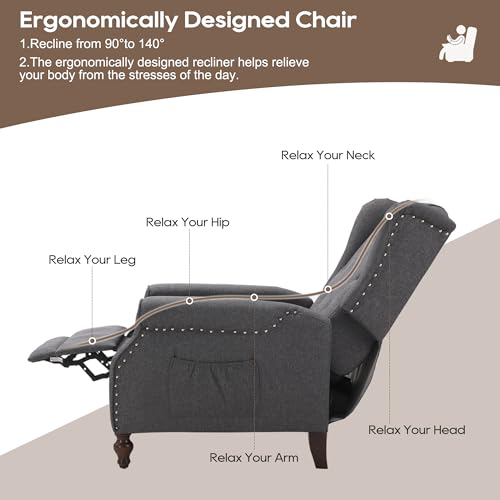 Wingback Recliner Chair with Massage and Heat, Tufted Fabric, Wooden Legs D91574