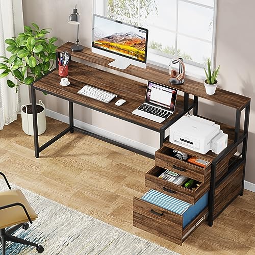 Tribesigns 63 Inch Computer Desk with File Drawer Cabinet, Monitor Stand R256671