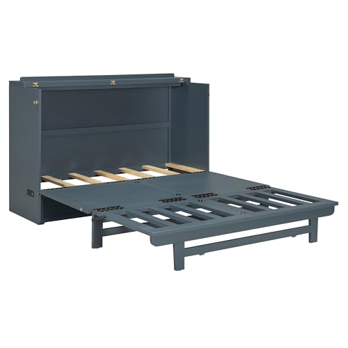 Merax Full Size Murphy Bed Cabinet with USB Charging Station, Gray U60536