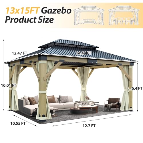 12'x12' Hardtop Gazebo with Galvanized Steel Roof, Aluminum Frame, Curtains & Netting X81832