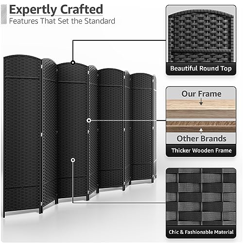 Sorbus 8-Panel Black Room Divider, 6 ft Tall Folding Privacy Screen T242
