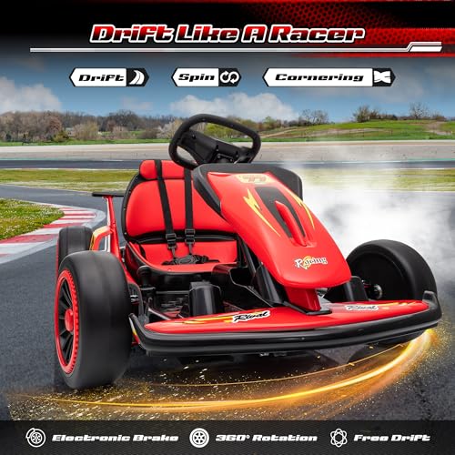 24V Electric Go Kart for Kids, 400W Drift Cart with EVA Tires, Red Y5542