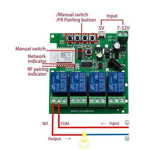Zigbee 4CH DC7-32V USB Relay Smart Switch Module, Tuya APP Remote Control V113