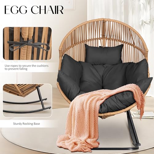 JAMFLY Egg Chair Wicker Outdoor Patio Lounger with Cushion, Beige O9160