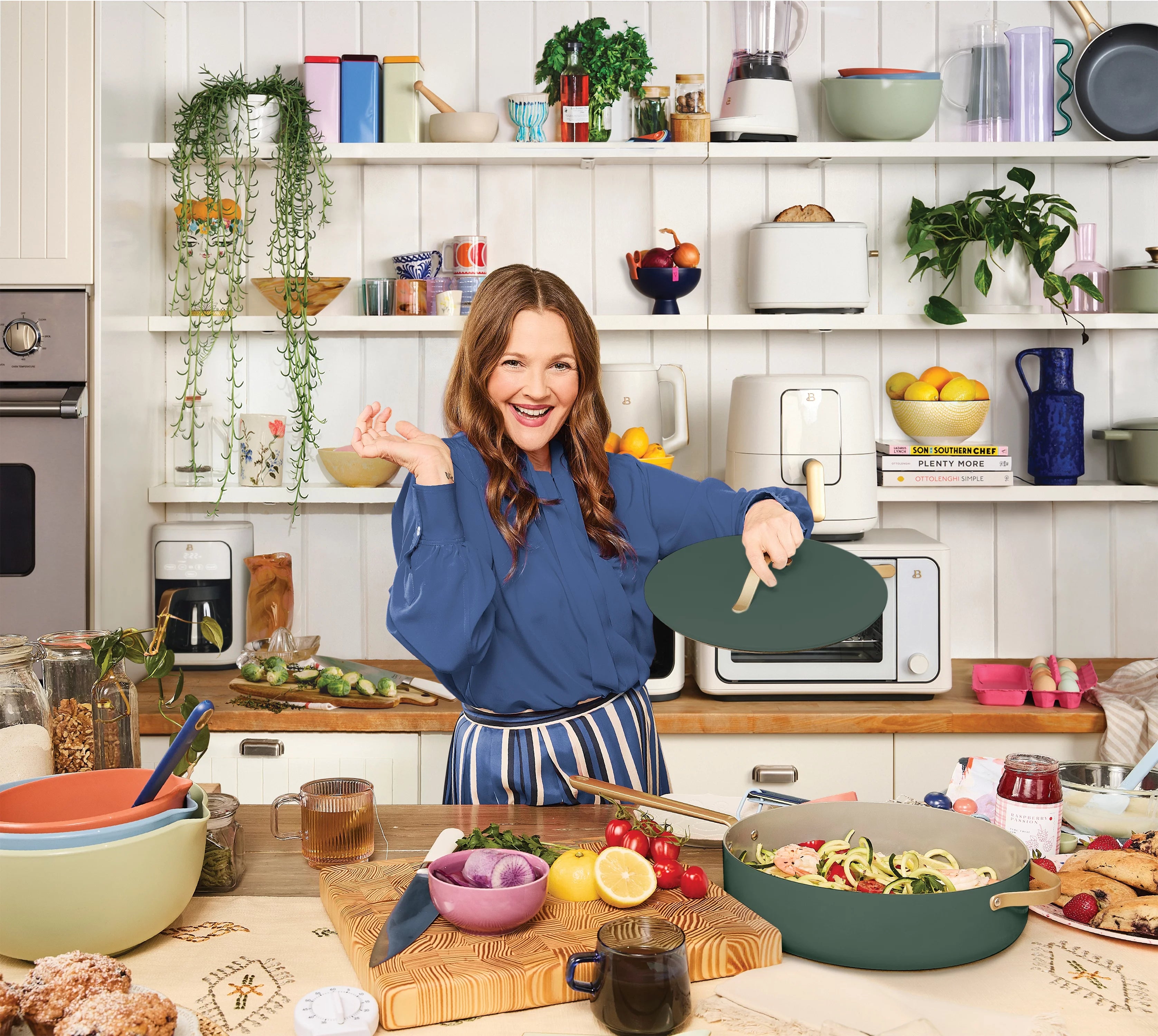 Beautiful 20pc Ceramic Non-Stick Cookware Set, Thyme Green by Drew Barrymore Y656