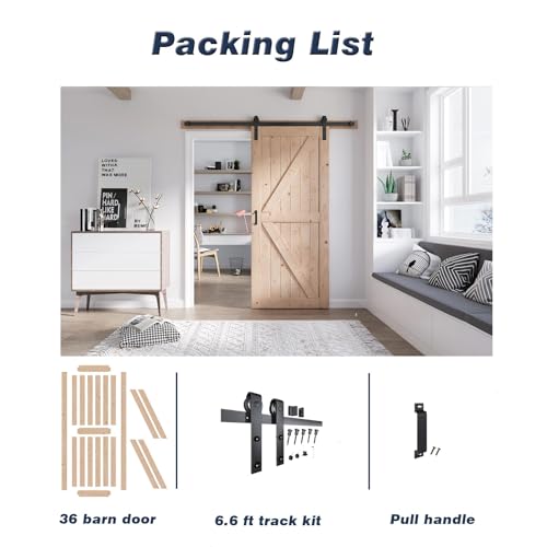 FREDBECK 48in x 80in Sliding Wood Barn Door with 8FT Hardware Kit V8036