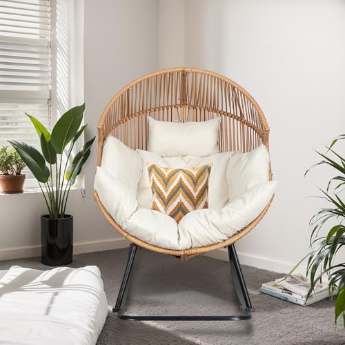 JAMFLY Egg Chair Wicker Outdoor Patio Lounger with Cushion, Beige O9160