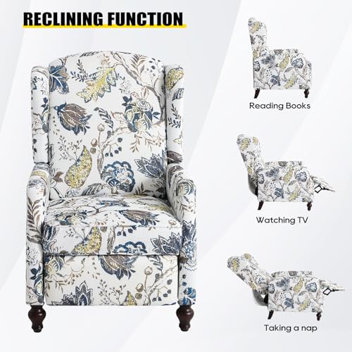 Wingback Recliner Chair with Massage and Heat, Tufted Fabric, Wooden Legs D91574