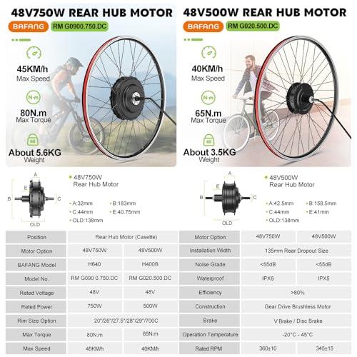 BAFANG Ebike Conversion Kit 48V 500W 750W Rear Hub Motor for 20" 26" 27.5" 700C Bike A49859