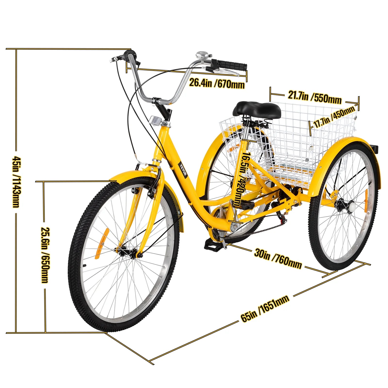 SKYSHALO Adult Tricycle 26in 7-Speed 3-Wheel Cruise Bike with Basket C45508