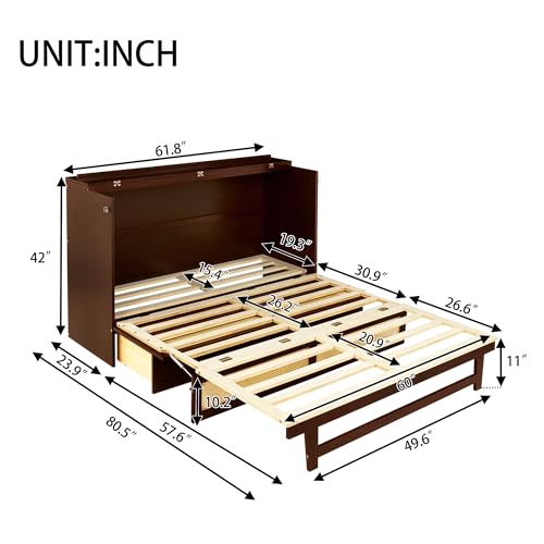 Queen Murphy Bed with Desk and Removable Shelves, USB Port, White H566492