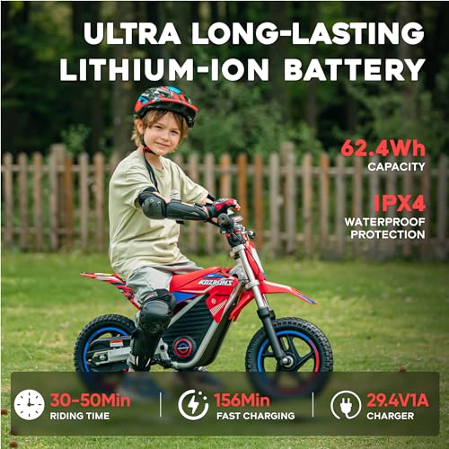 AIII Electric Dirt Bike for Kids 3-7, 12-Inch Off-Road Tires, Red X89100