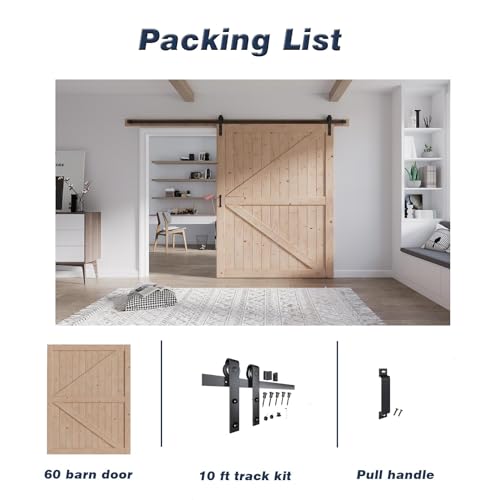 FREDBECK 48in x 80in Sliding Wood Barn Door with 8FT Hardware Kit V8036