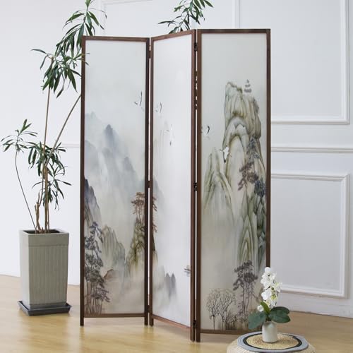 6 Panel Room Divider Screen, Double Faced, Mountain Landscape, 67" H x 94.5" W B114
