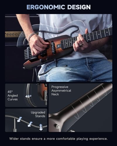 Donner HUSH-X Electric Guitar Kit - Featherlight Travel Guitar, Mahogany Solid Body, Metallic White A941