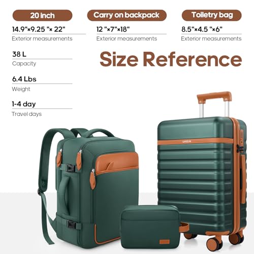 Luggage Sets 3 Piece, Carry On 20 Inch Hardside Suitcase with Spinner Wheels and TSA Lock J67858