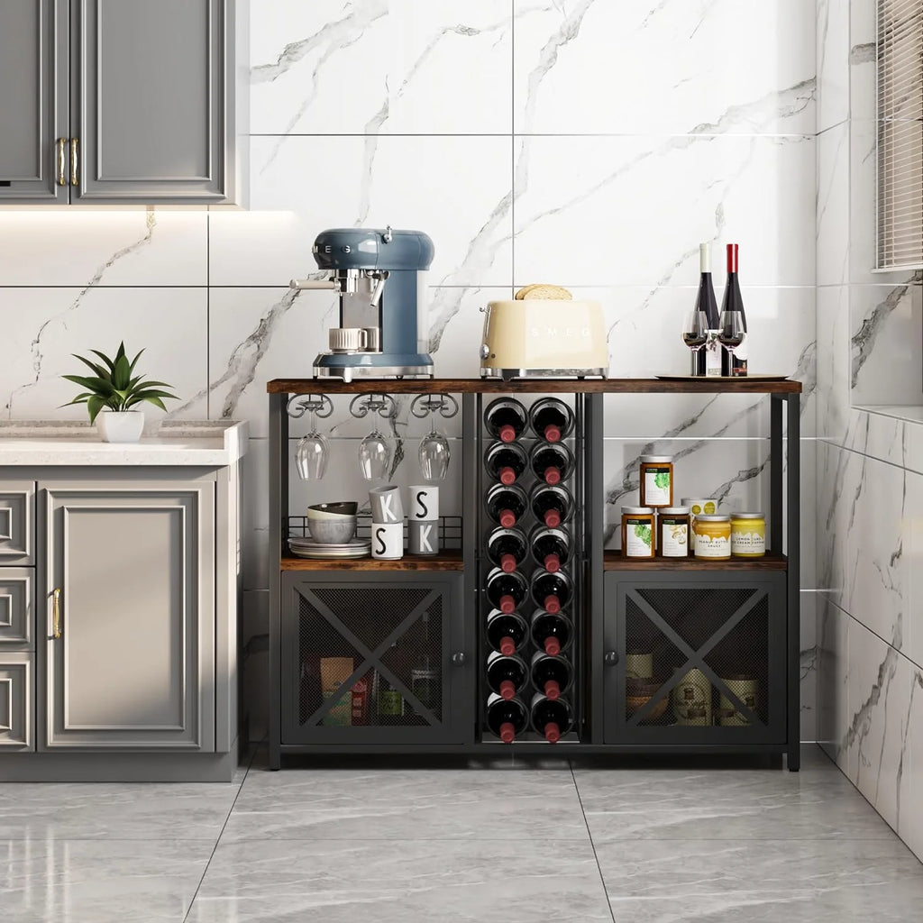 Wooded Coffee Bar Cabinet with Storage Sideboard I2315