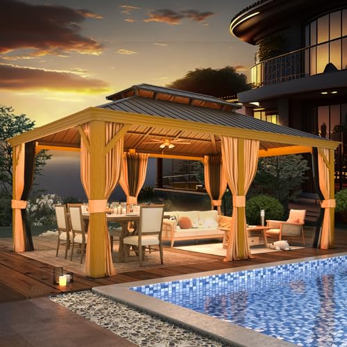EROMMY 14'x20' Hardtop Gazebo Double Roof Galvanized Steel Outdoor Pavilion G3084