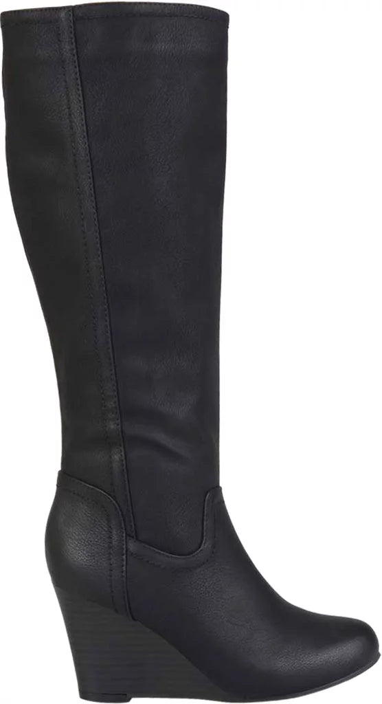 Journee Collection Langly Wedge Heel Knee High Boot Black Faux Leather O27985