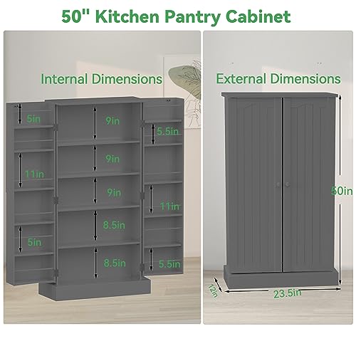 50" LED Kitchen Pantry Cabinet with Doors and Adjustable Shelves N13021