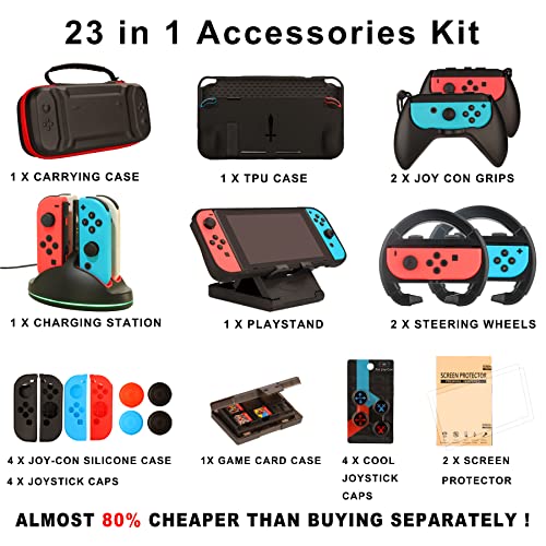 Nintendo Switch Accessories Bundle 23 in 1 with Carrying Case, Screen Protector, Joycon Grips Z555