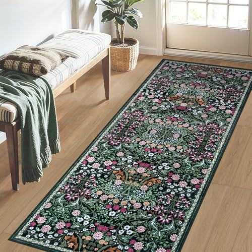8x10 Floral Washable Area Rug for Living Room, Vintage Soft Non-Slip Carpet Z978379