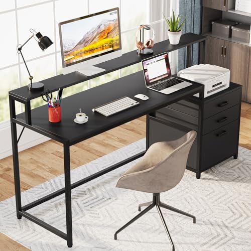 Tribesigns 63 Inch Computer Desk with File Drawer Cabinet, Monitor Stand R256671