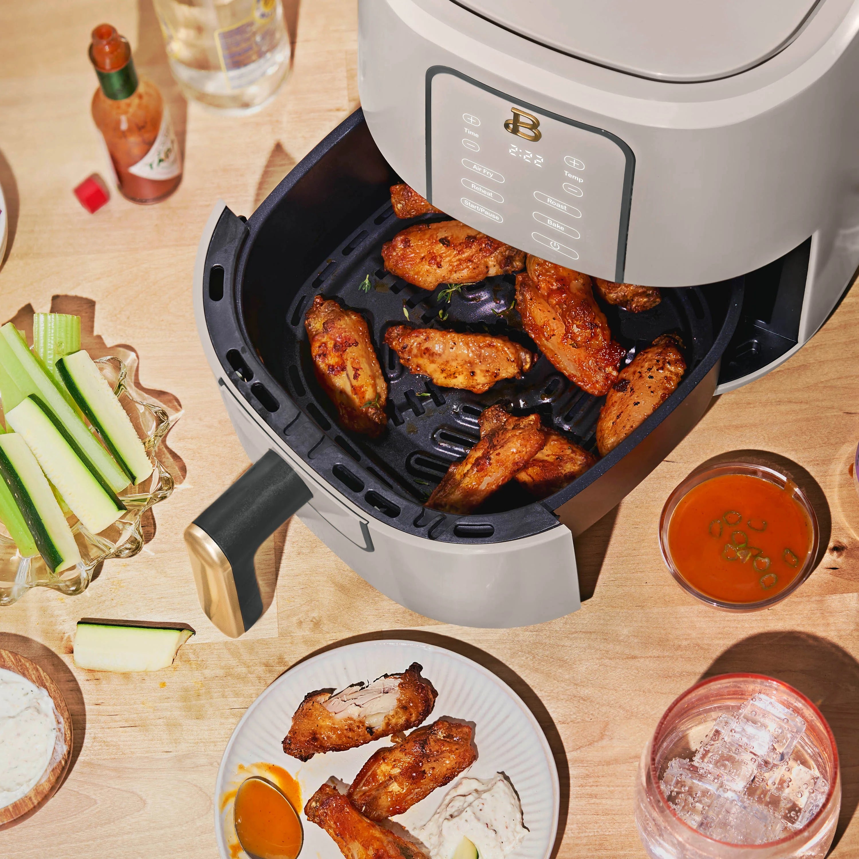 Beautiful 3 Qt Air Fryer with TurboCrisp Technology, Porcini Taupe by Drew Barrymore C9150