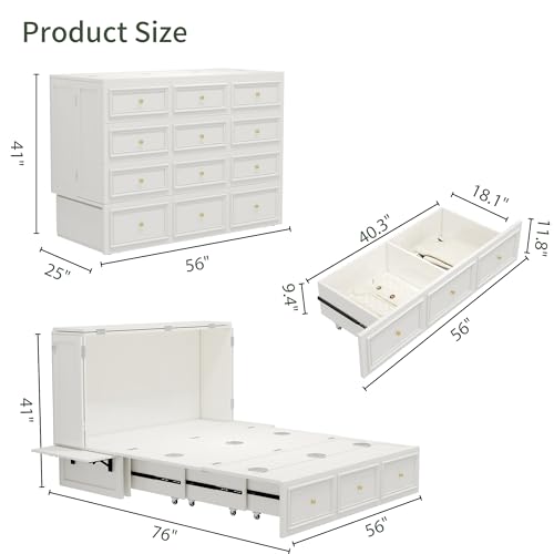 Solid Wood Murphy Bed Cabinet Full with USB Charging Ports and Storage Drawer, Ebony D190415
