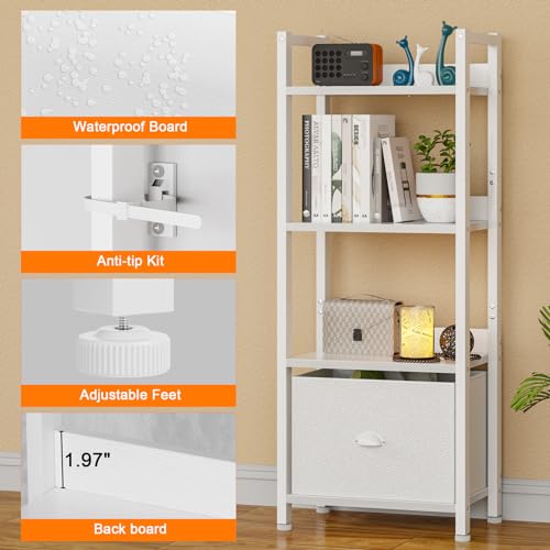 Furologee 5 Tier Bookshelf with Drawer, Industrial Tall Narrow Bookcase, Black T883828