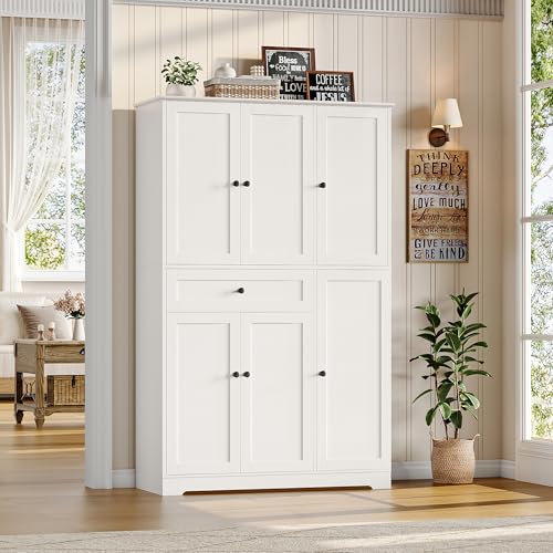 HOSTACK 68" Tall Kitchen Pantry Storage Cabinet with Doors and Shelves, White W23162