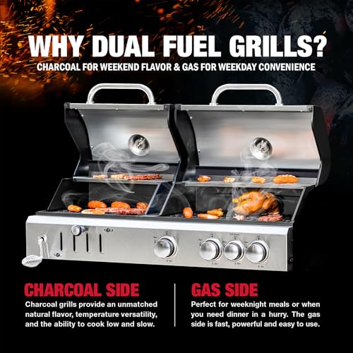 3 Burner Propane Charcoal Combo Grill with Side Burner, 685 SQIN W461