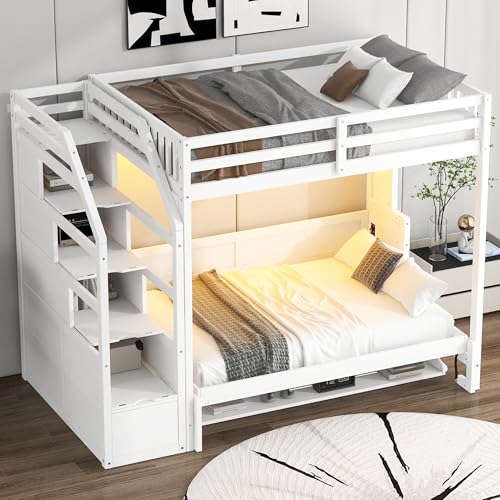 Merax Queen Murphy Bed Wall Bed with Sofa and Cushion, White V57291
