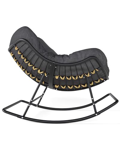 SWITTE Papasan Rocking Chair Outdoor Indoor, Oversized Wicker with Cushion, Gray H68308