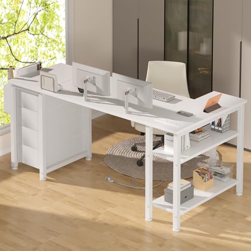 Lufeiya L Shaped Gaming Desk with Drawers & Power Outlet, Black A39519