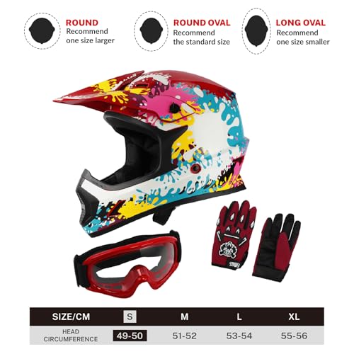 SLMOTO Dot Youth Kids Motocross Helmet Red Spider Design with Goggles and Gloves F254987