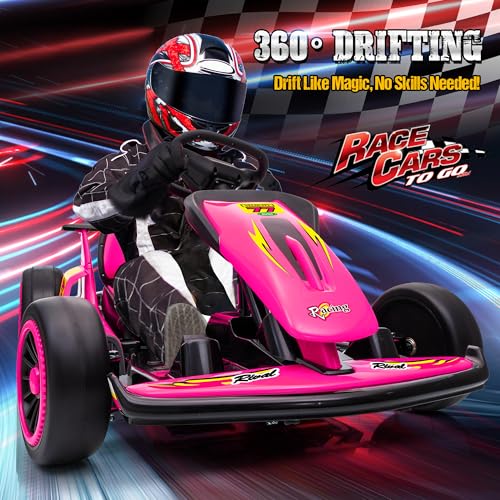 24V Electric Go Kart for Kids with 400W Motors, EVA Tires, Rose Red N76721
