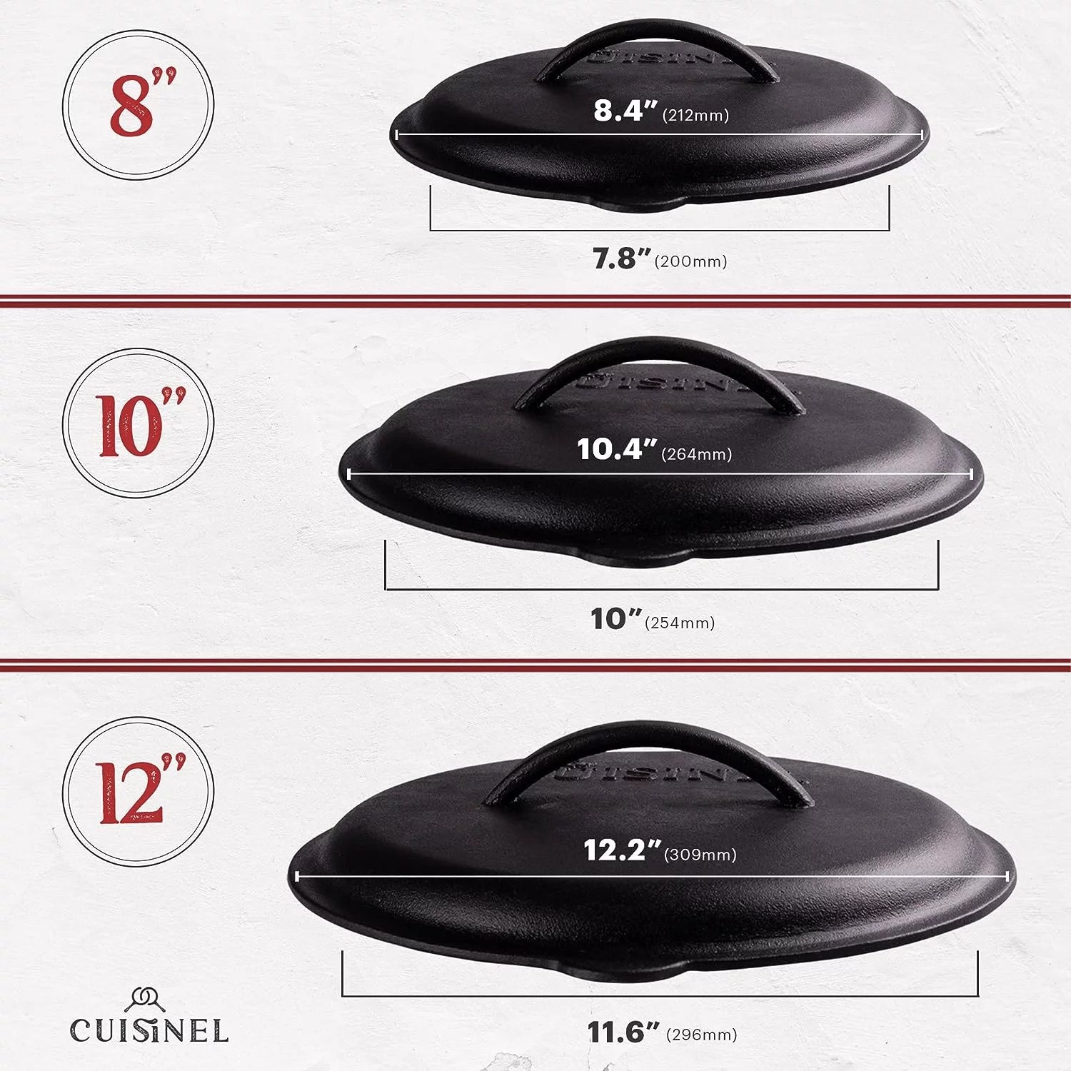 Cast Iron Skillet Set with Lids - 8, 10, 12 Inch Pre-Seasoned Frying Pan Set R6507