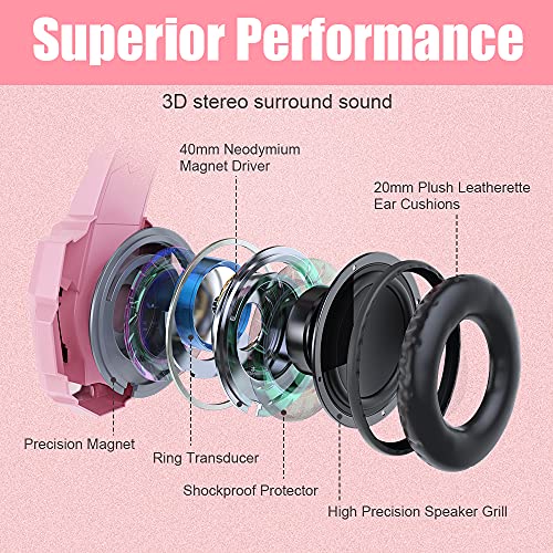 BENGOO G9000 Gaming Headset for PS4, PC, Xbox One, Noise Cancelling Over Ear Headphones with Mic - Pink V4325