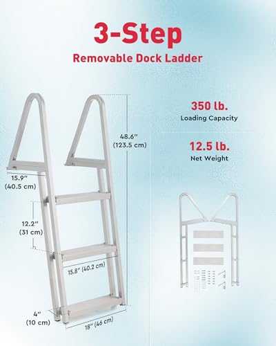 CO-Z 3 Step Removable Dock Ladder for Pontoon Boat, Aluminum Swim Ladder with Nonslip Tread O80708