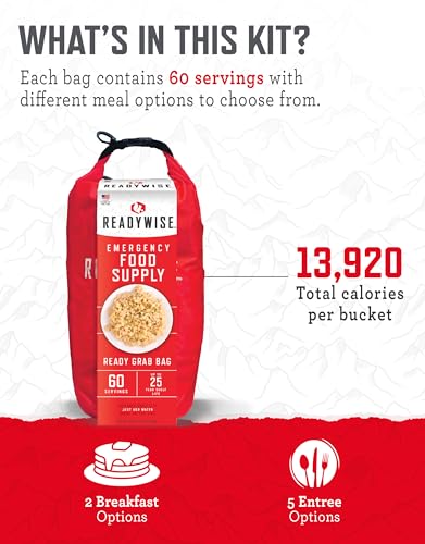 ReadyWise 7 Day Emergency Food Supply – 60 Servings Grab Bag, Freeze Dried Survival Food Kit B113