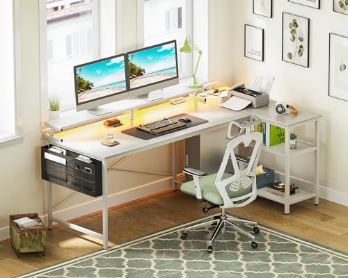 ODK 48 Inch L Shaped Gaming Desk with USB Charging Ports and LED Lights S136