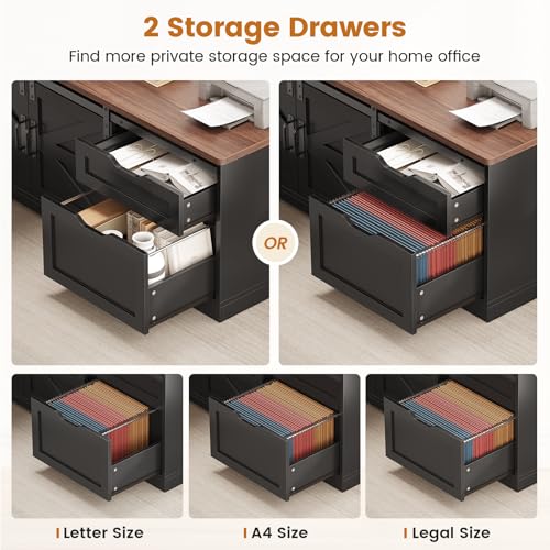 SEDETA Farmhouse L Shaped Standing Desk 55 inch with Drawers, Black E3650