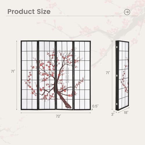 Giantex 4 Panel 6FT Room Divider, Folding Privacy Screen, White Y9239