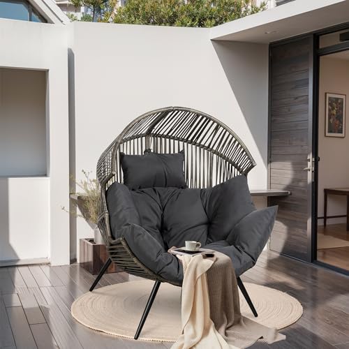 JAMFLY Egg Chair Wicker Outdoor Patio Lounger with Cushion, Beige O9160